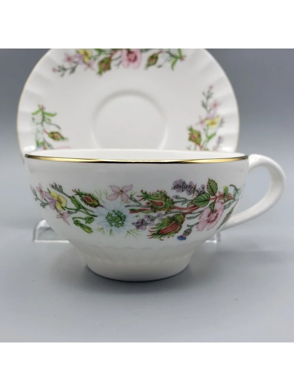 Vintage Aynsley Teacup & Saucer Pink Dianthus Carnation Fine Bone China England
